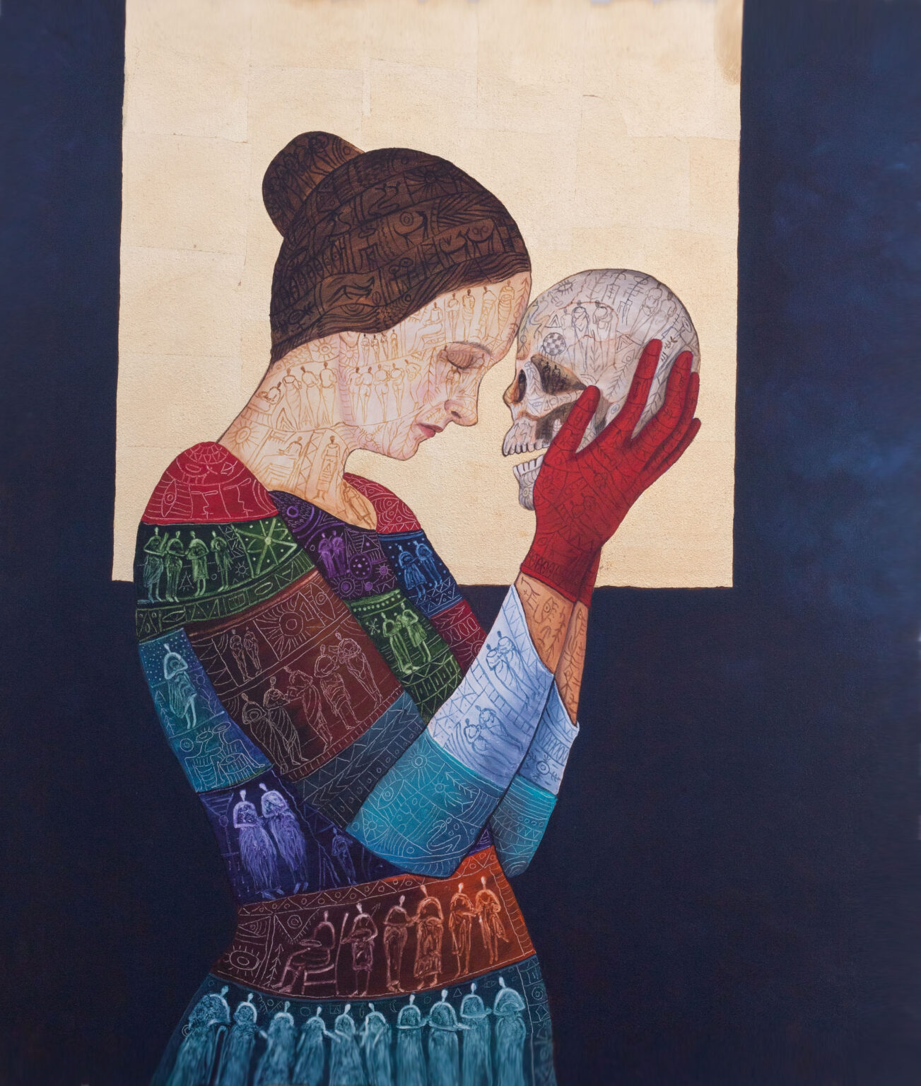 Silent Dialogue. 2026. 95x110 cm (37,4×43,3 inches). Acrylic and gold leaf on canvas.