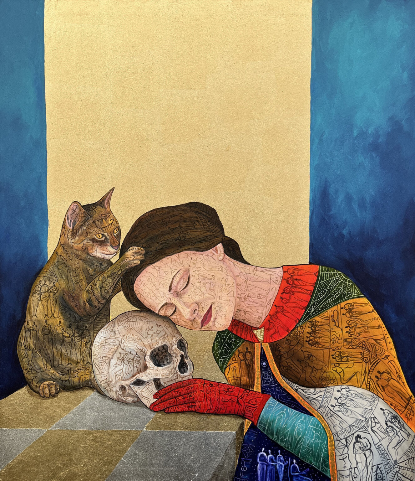 Anima Mundi. 2026. 95×110 cm (43,3×37,4 inches). Mixed Media and Gold Leaf on Canvas.