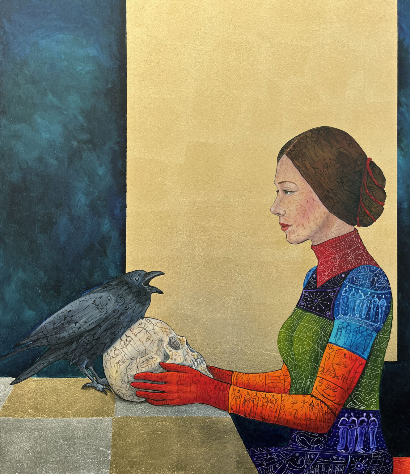 Novum Initium. 2026. 95×110 cm (43,3×37,4 inches). Mixed Media and Gold Leaf on Canvas.
